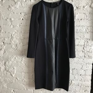 Long-sleeve black leather panel dress